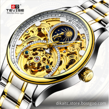 Swiss Tevise T820A explosion type waterproof hollow mechanical watch moon phase tourbillon casual men's watch